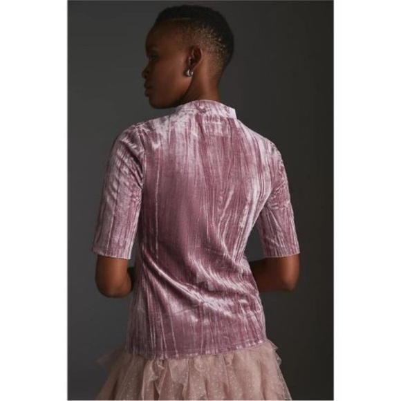 Anthropologie Pilcro Velveteen Mock Neck Pink Shortsleeve Top, size M - Picture 3 of 7